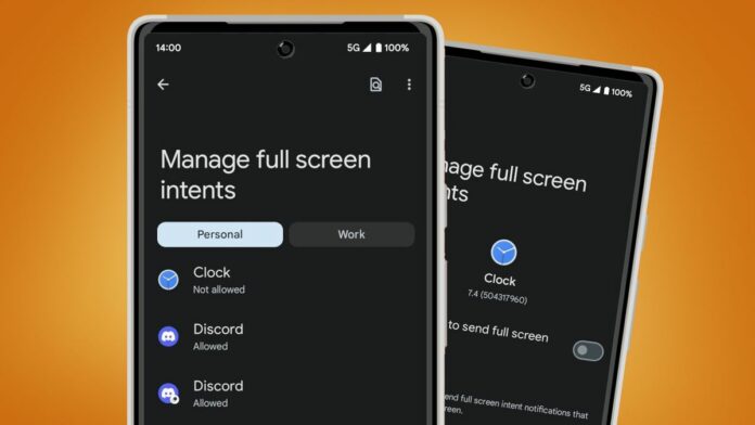 Dos teléfonos Android muestran un nuevo ajuste para gestionar las notificaciones a pantalla completa