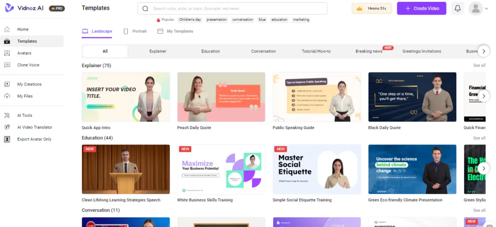 Vidnoz Review: Templates