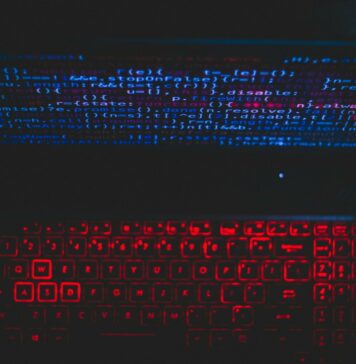 blue and red light from computer