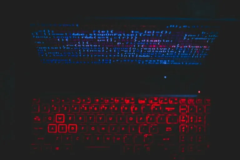 blue and red light from computer