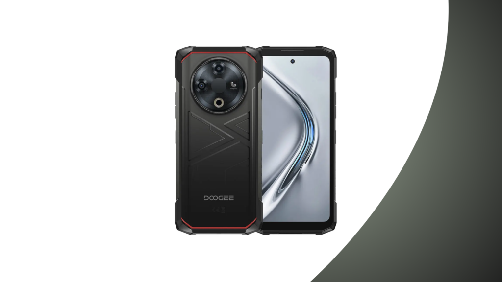 Doogee Fire 6 rugged smartphone front and back view, featuring a durable design, circular rear camera module, and a punch-hole display.