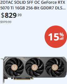 ZOTAC SOLID SFF OC GeForce RTX 5070 Ti 16GB 256-Bit