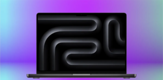 The Apple MacBook Pro M4 (14-inch) is displayed against a purple background.