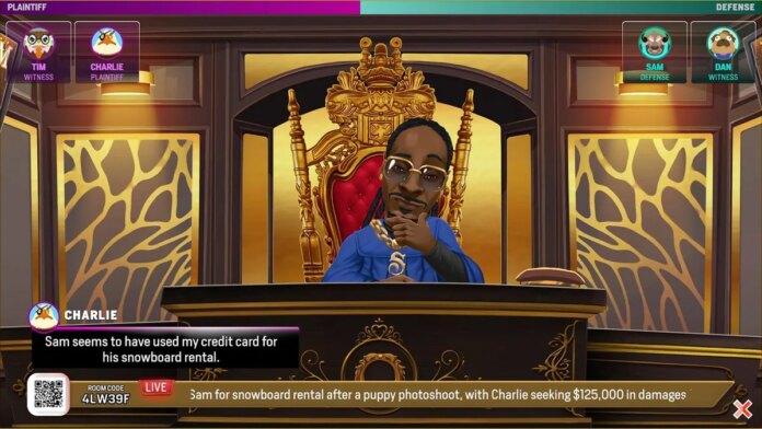 With Help From Snoop Dogg, Amazon Relaunches Luna as a A screenshot from a courtroom themed videogame featuring Snoop Dogg as a judge.