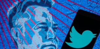 Elon Musk artwork behind a phone