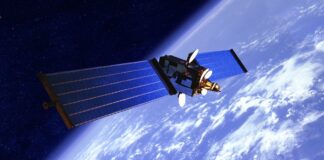 A satellite in orbit around the earth