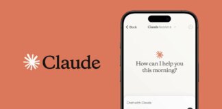 An image of Claude AI chatbot on a phone screen, asking how it can help this morning, next to the logo for Claude