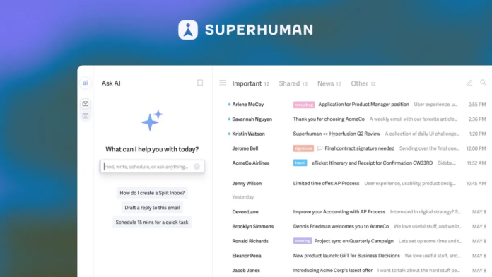 screenshot of how Superhuman works in an email capacity
