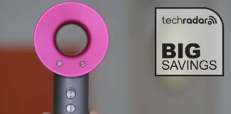 Dyson Supersonic Origin dryer next to a Big Savings graphic