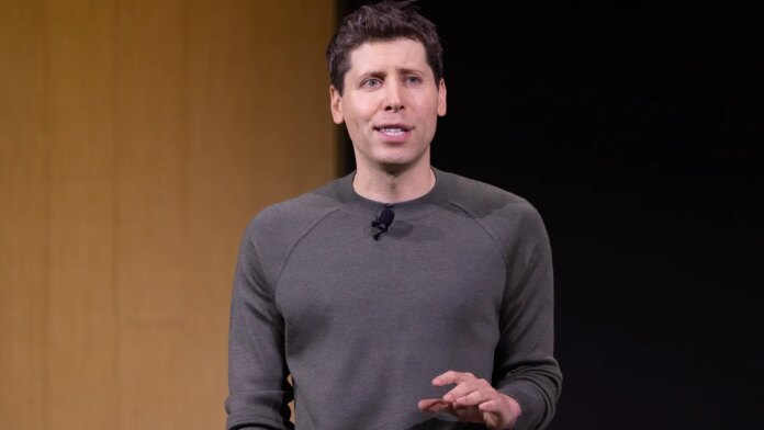 OpenAI CEO Sam Altman speaking at his company&apos;s DevDay event in 2023