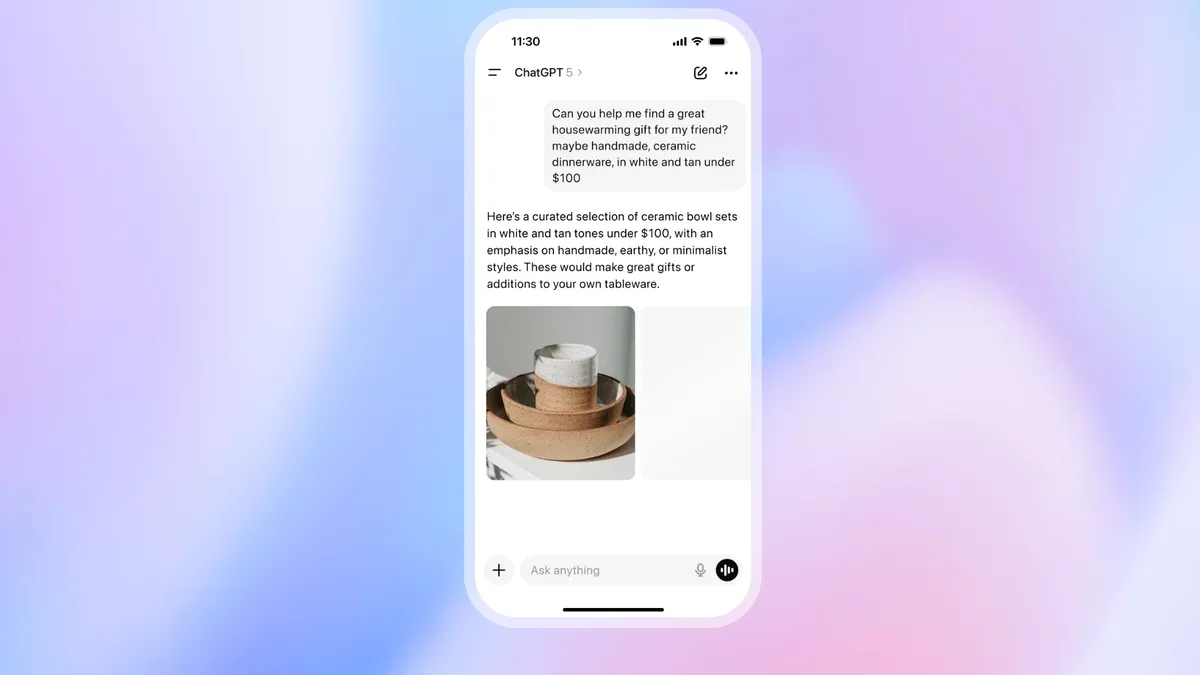 screenshot of OpenAI ChatGPT shoping feature