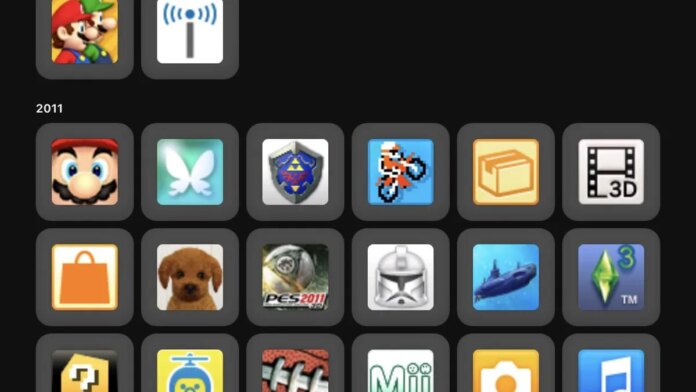 A set of icons for games from 2012 and 2011 in the Nintendo Store app