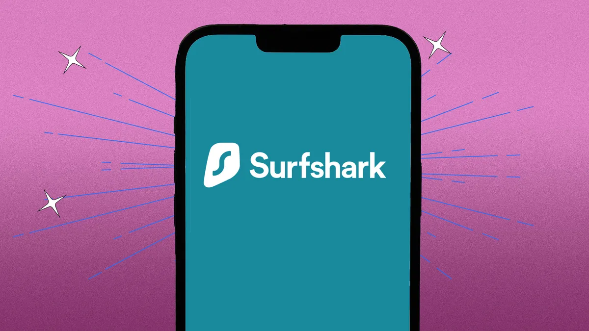 Surfshark logo on a phone