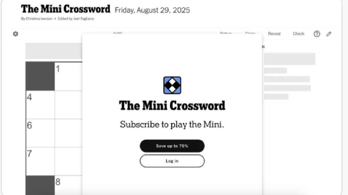 Image of the NYT Mini Crossword requesting a subscription