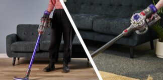 Dyson V11 vacuum (left) and V8 vacuum (right)