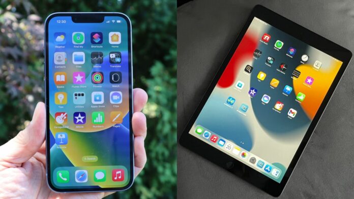 The iPhone 14 next to an iPad 10.2 (2022)