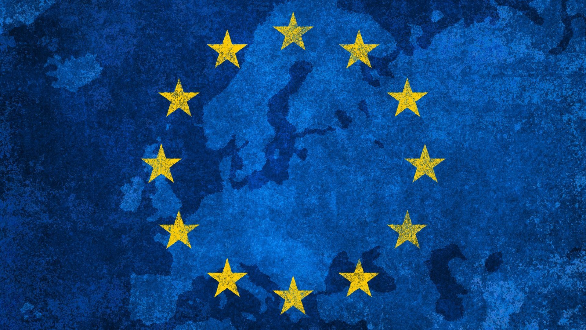 European Union flag and map on damaged wall - stock photo