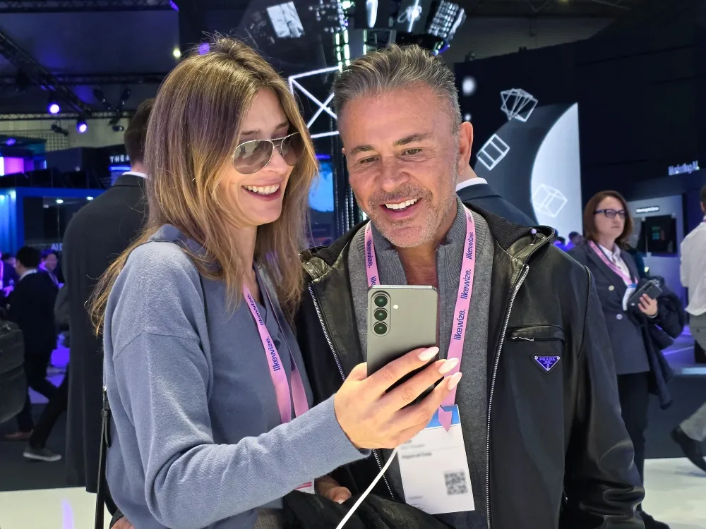 Visitors trying Samsung Galaxy S26 series at MWC 2026 booth Barcelona Fira Gran Via