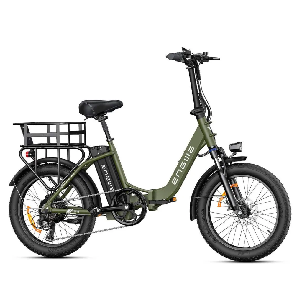 Engwe L20 SE foldable step-through fat electric bike full side view green colour