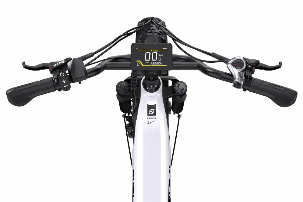 Onesport OT08 LCD display and Shimano 7-speed controls close-up