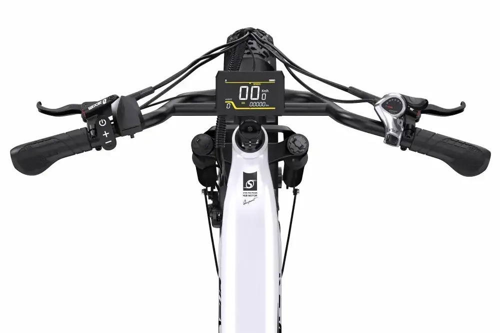 Onesport OT08 LCD display and Shimano 7-speed controls close-up