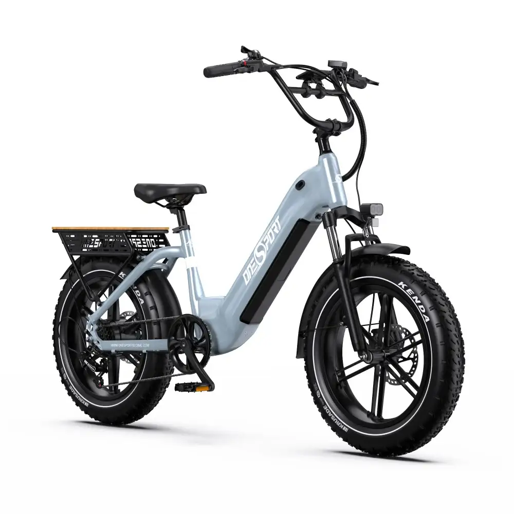 Onesport OT08 fat e-bike on urban street showing riding position