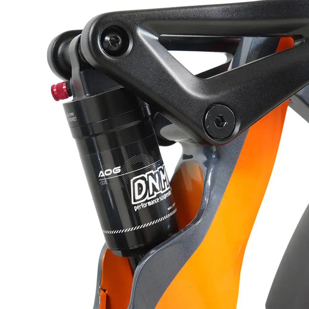 Vakole V26 full suspension system front fork and DNM rear shock absorber detail