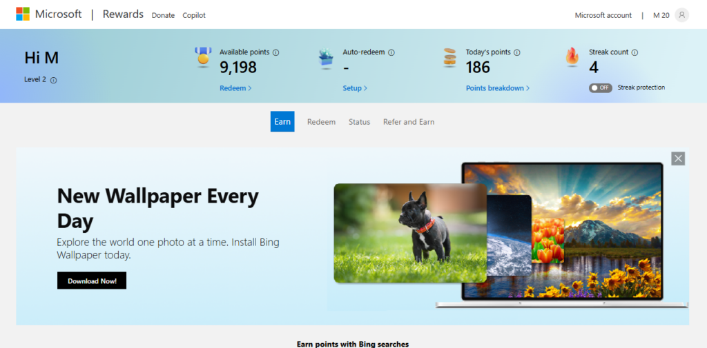 The Microsoft Rewards dashboard as shown on laptops