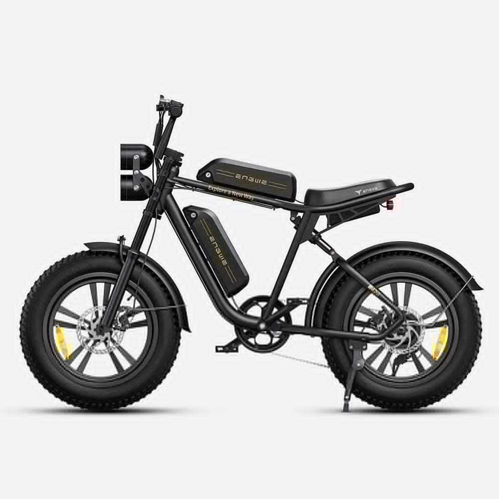Engwe M20 fat tire electric bike side profile view in black colorway