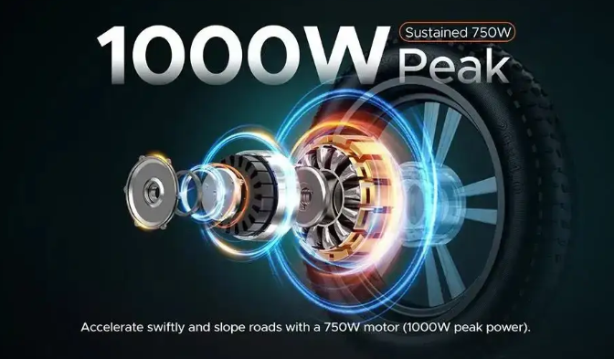 Engwe M20 750W rear hub motor and 48V 624Wh battery closeup