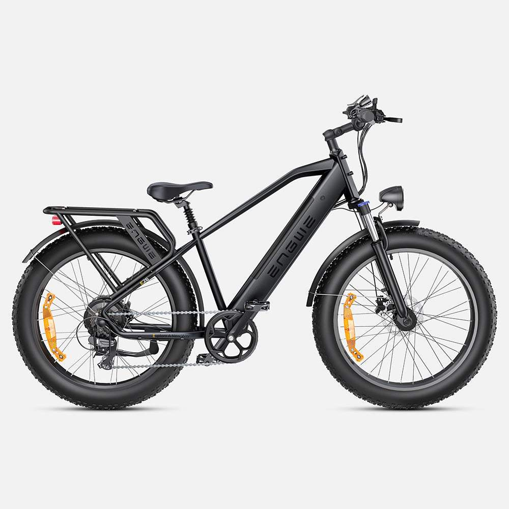 Engwe E26 fat electric bike side profile showing step-through frame and 26×4.0-inch tires