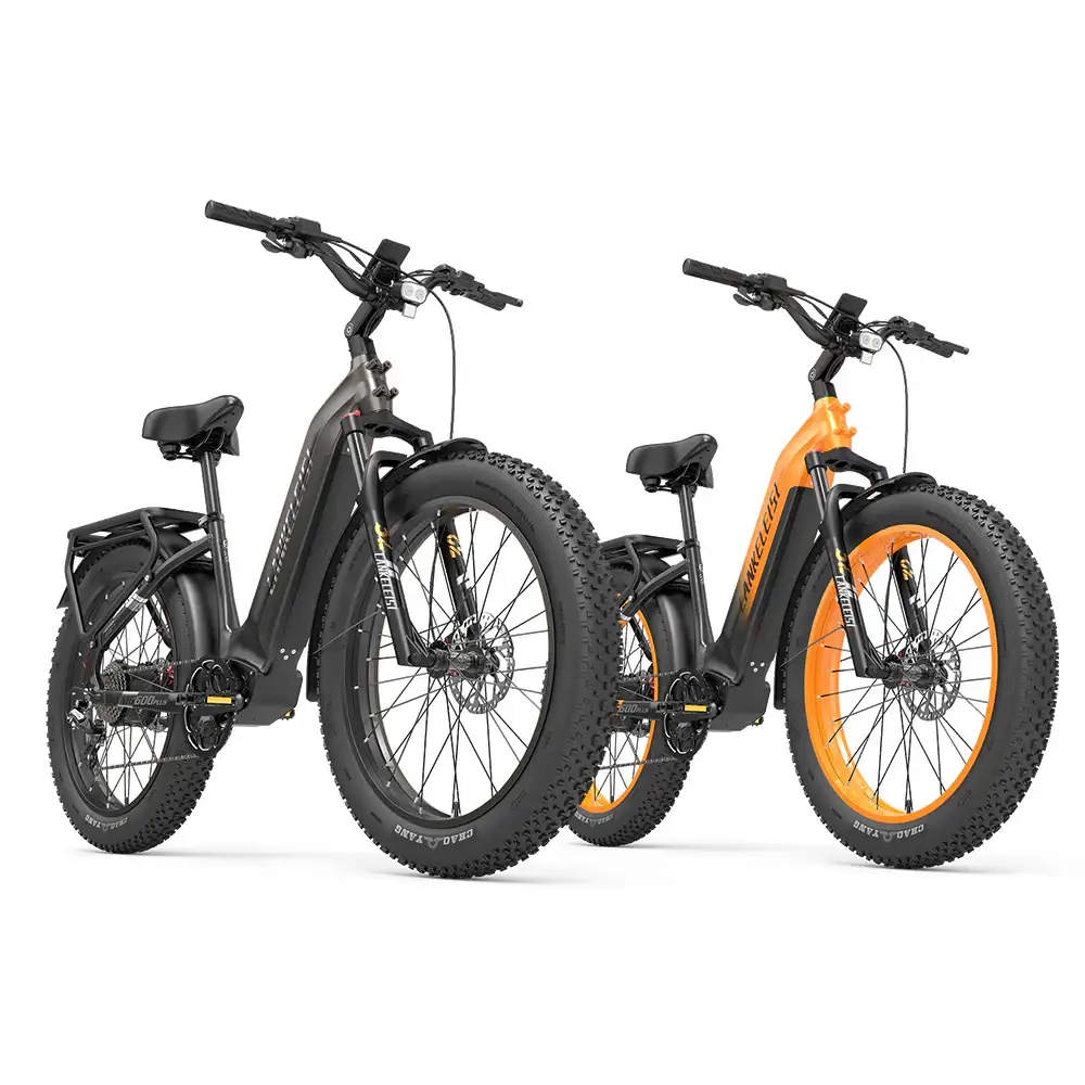 Lankeleisi MG600 Plus 2025 version step-through fat bike in gray-orange colorway