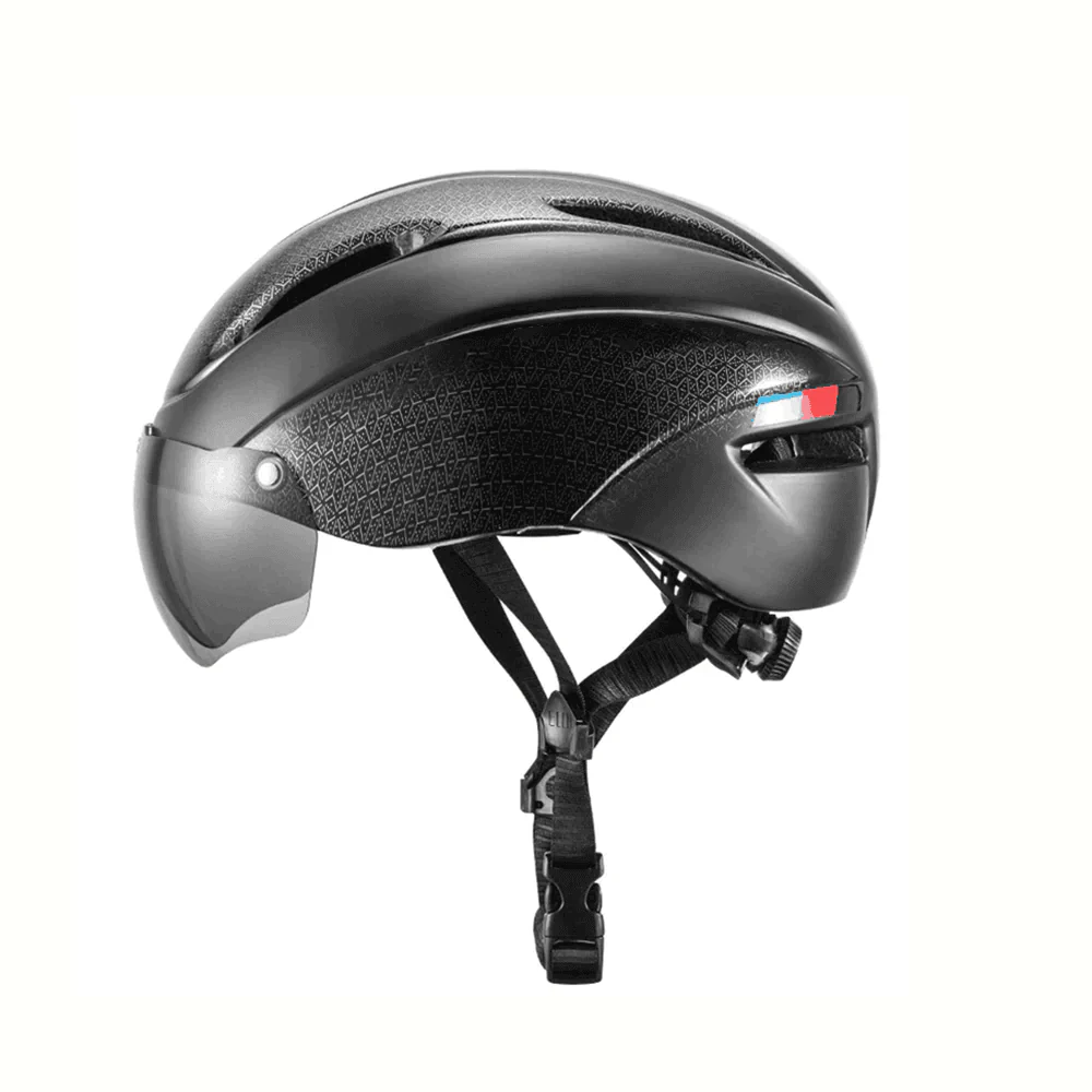 Vakole integrally molded bicycle helmet with magnetic removable goggles shown on head