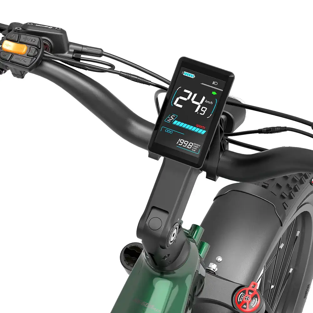 Lankeleisi MG600 Plus 2025 colour display showing speed PAS level and battery indicator