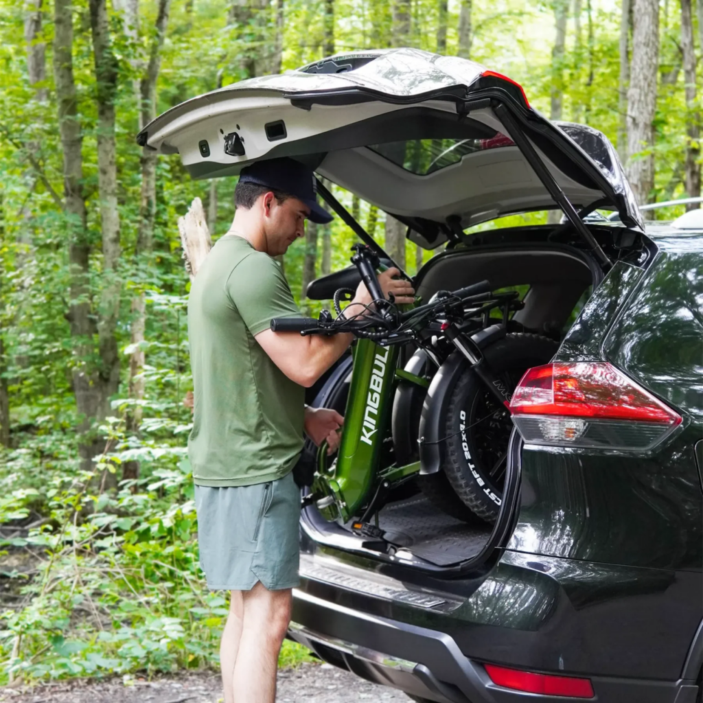 Kingbull Literider 2.0 folded electric bike stored in car trunk