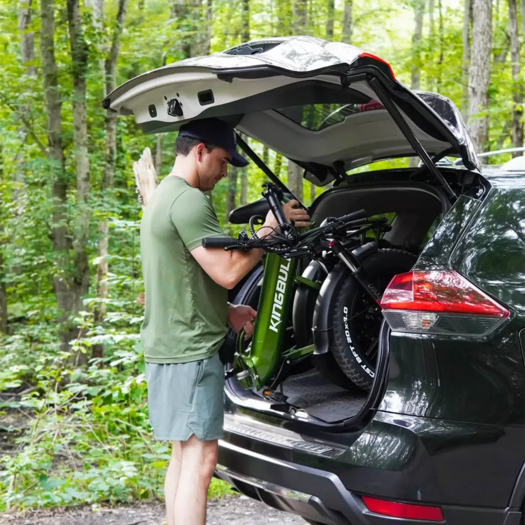 Kingbull Literider 2.0 folded electric bike stored in car trunk