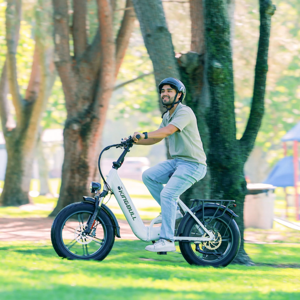 Kingbull Literider 2.0 fat tire electric bike riding on mixed terrain trail