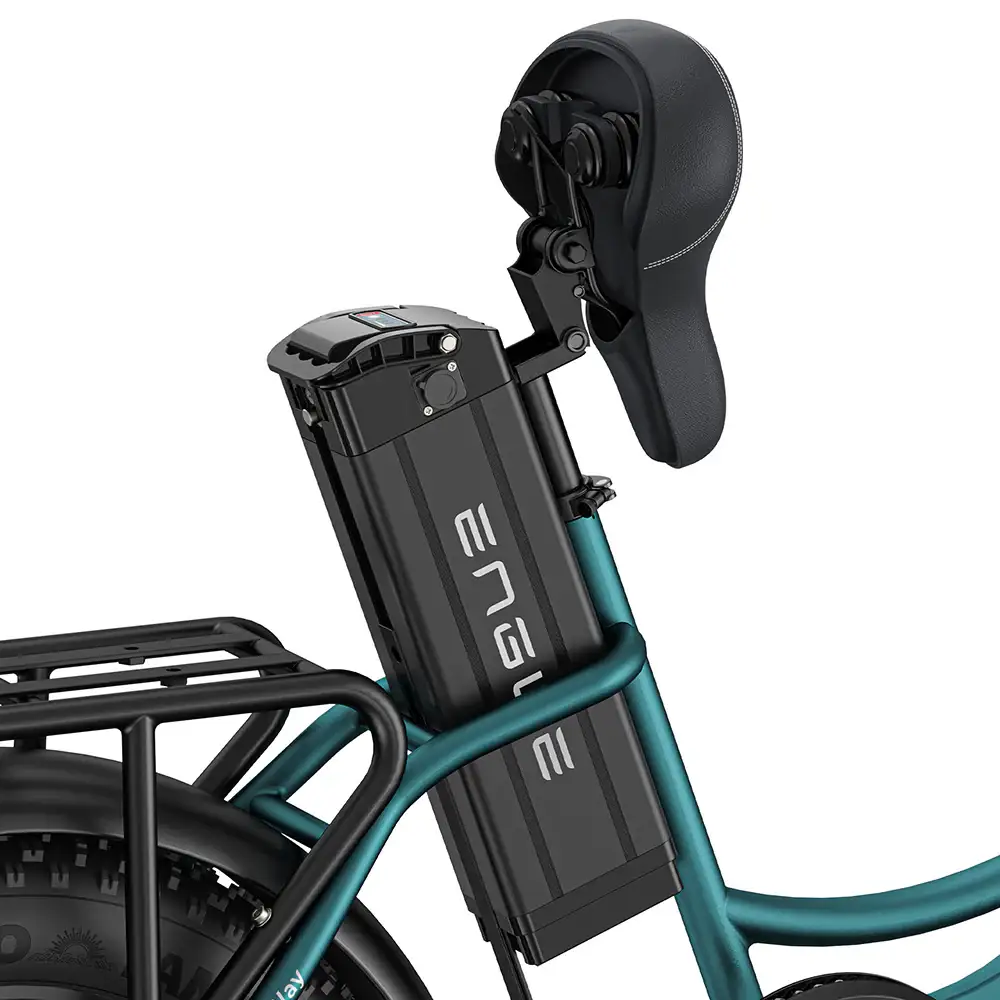 Engwe L20 Boost battery removal and keylock mechanism close-up