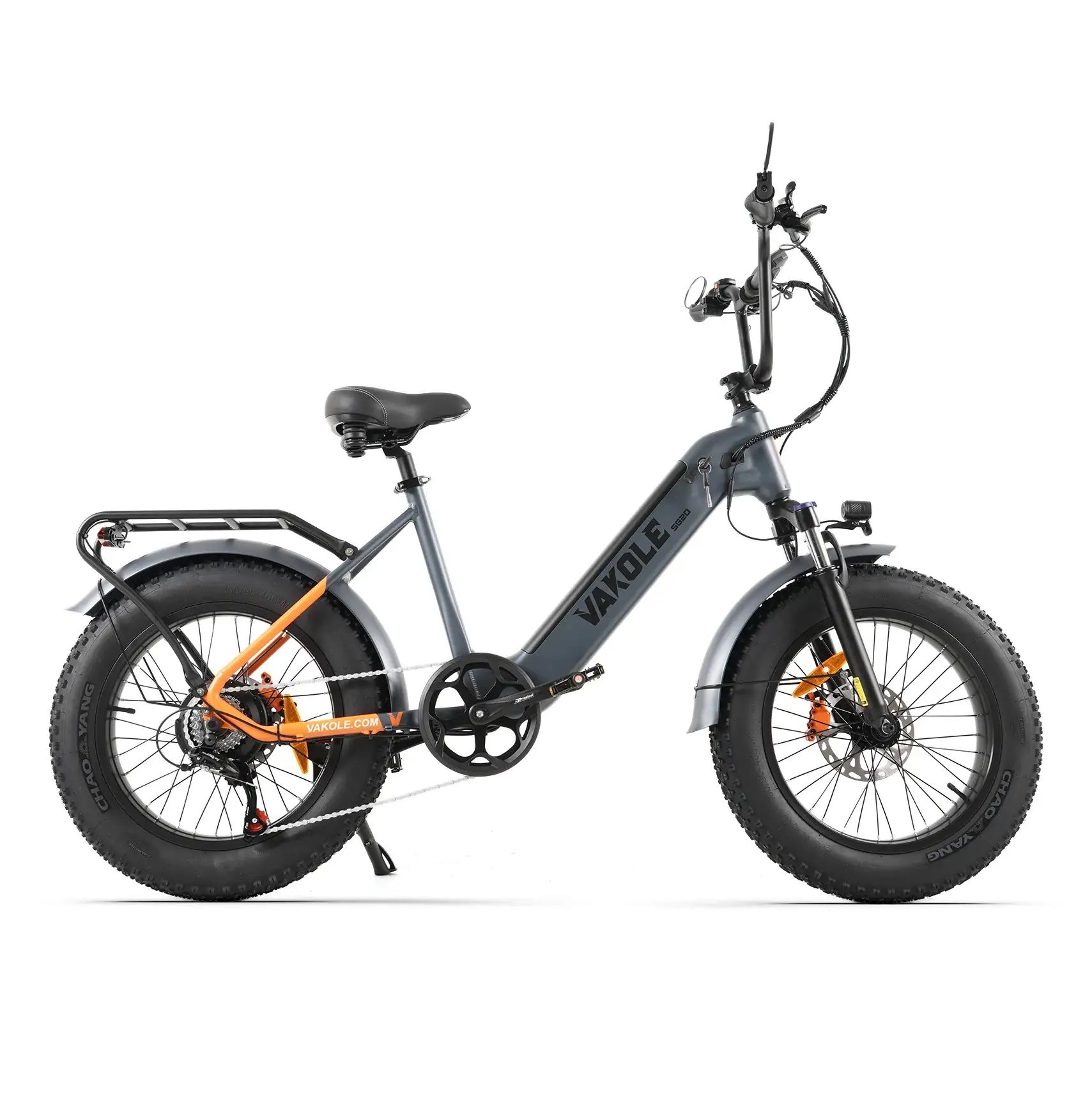 Vakole SG20 250W fat e-bike full profile in gray — EU-legal utility electric bike with rear rack and fat tires
