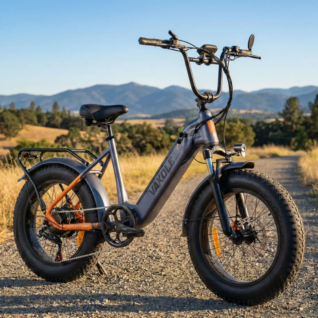 Vakole SG20 electric fat bike riding on mixed terrain