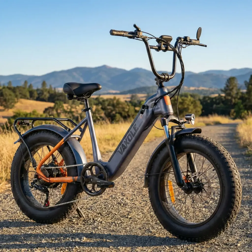 Vakole SG20 electric fat bike riding on mixed terrain