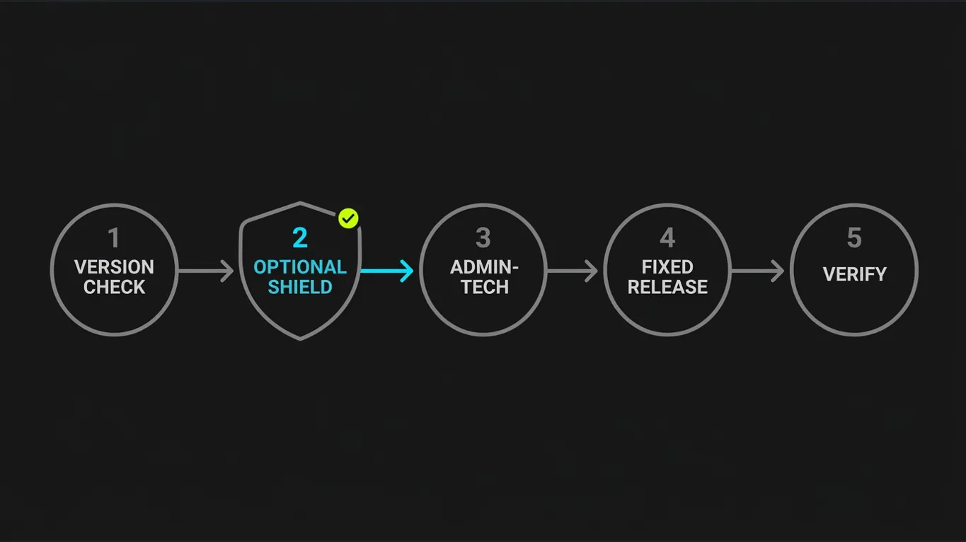 Five-step Cisco SD-WAN CVE-2026-76504 verification workflow from version check to post-upgrade checks
