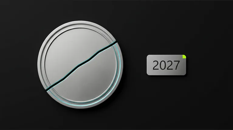 Cracked certificate seal beside a 2027 date tab, illustrating Windows Update certificate rotation 2027