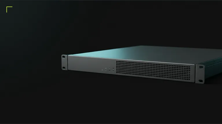 Generic rack-mounted email security appliance lit by a thin cyan edge, for the CVE-2026-104286 FortiMail checklist